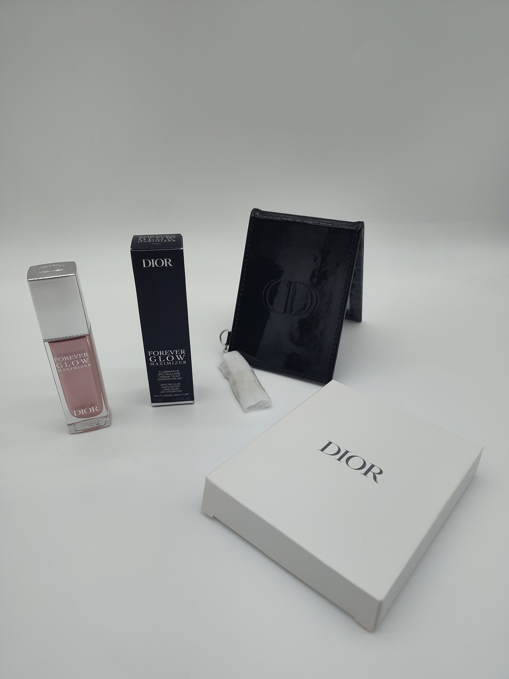 DIOR Beauty Mirror Black Folding Travel Mirror + Forever Glow Maximizer Pink NIB